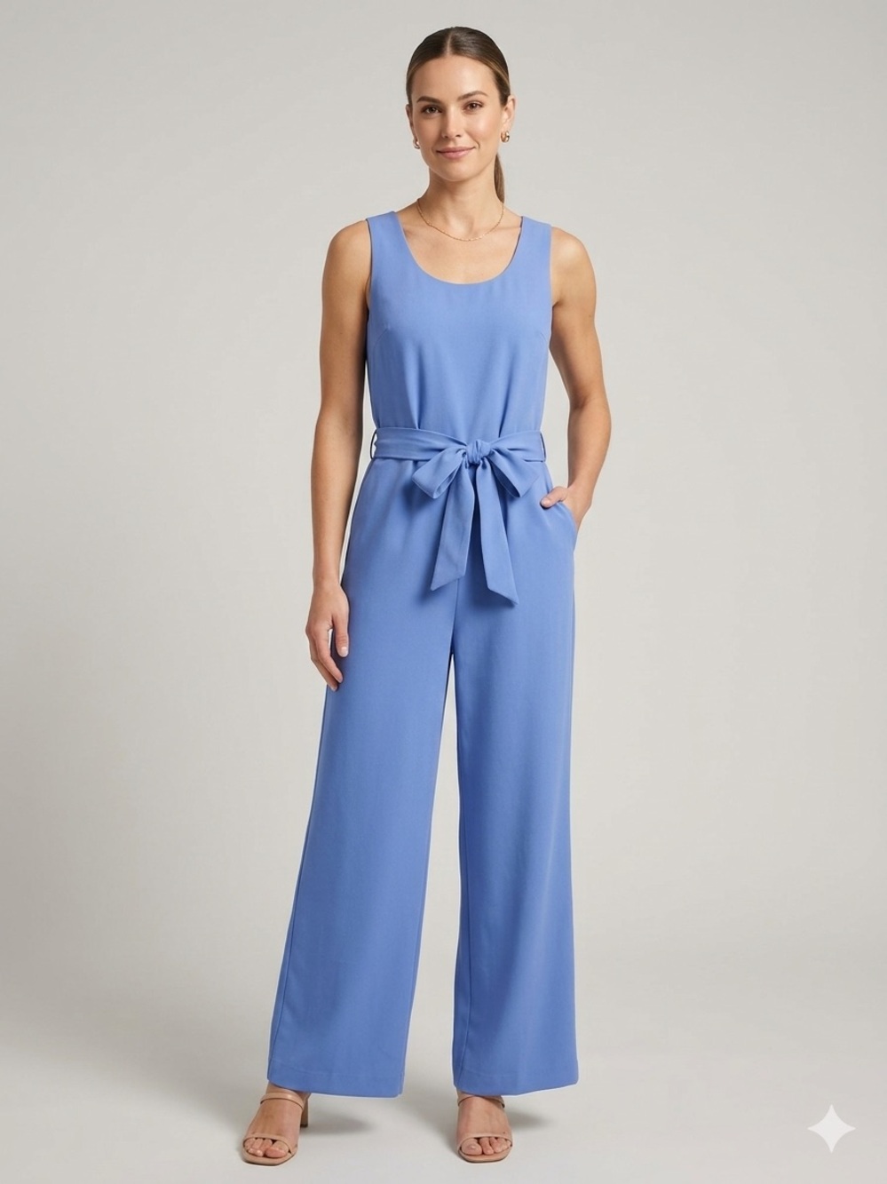Ces Femme Sky Blue Sleeveless Tie-Front Pantsuit